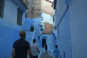 View of Majorelle Garden in Marrakech with vibrant blue architecture and lush plants – Morocco Africa Cup 2025 Tour